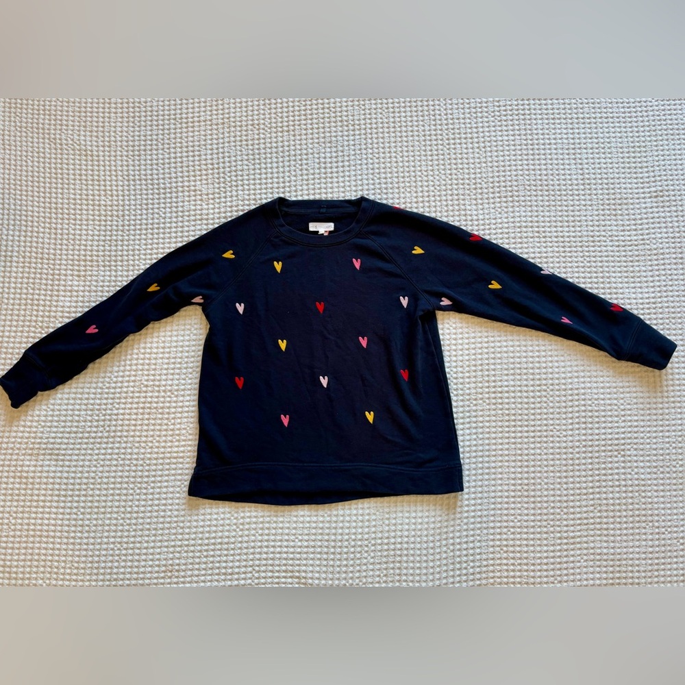 Lou & Gray x LOFT Navy Crew Neck Embroidered Heart Terry Sweatshirt: XS